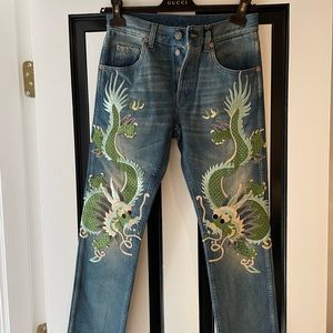 Gucci embroidered jeans. Size 28. Brand new, tags still on, never worn.